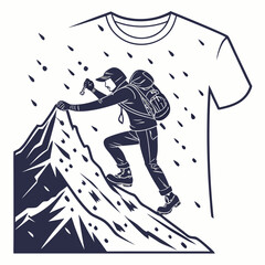 Mountain hiker t-shirt design with snowfall and climbing gear, mountain © pppp