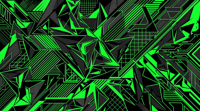 Abstract Geometric Neon Green Pattern for Futuristic Digital Design Backgrounds and Sportswear