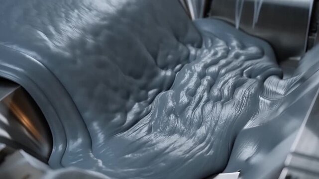 grey paint inside mixing drum demonstrating industrial blending process for manufacturing high quality coatings and pigments for commercial use globally 
