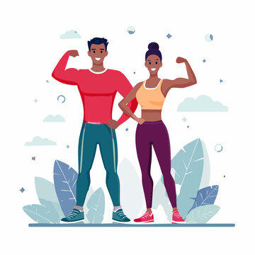 Fit Couple Flexing Muscles