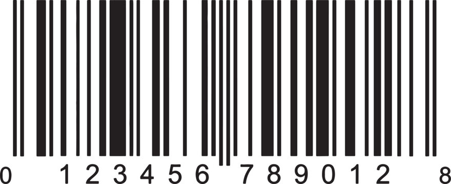 Black and white barcode with numerical digits below, representing product identification and retail scanning technology also transparent background