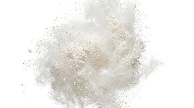 White powder explosion abstract effect isolated on transparent background.