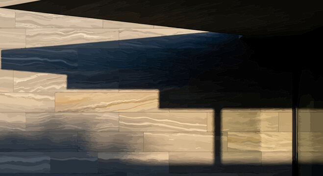 Abstract architectural shadow play on textured wooden planks, modern design concept