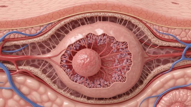 Enlarged lymph node, swollen gland, human body anatomy, medical concept, detailed pathological illustration of an inflammatory immune response, indicating disease