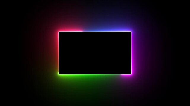Bright neon effect rectangle frame Loop background. 4 color neon rectangle frame loop animation