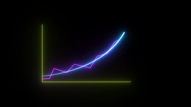 business graph icon animation on neon. business chart growth concept in black background