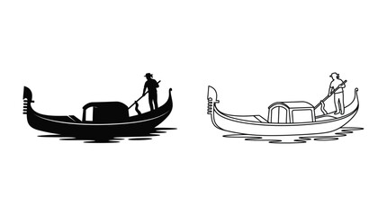 Gondola silhouette with gondolier side and front view on white background © Design Bari