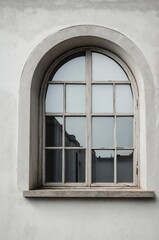 Fototapeta premium Portrait of gray window on white wall background 
