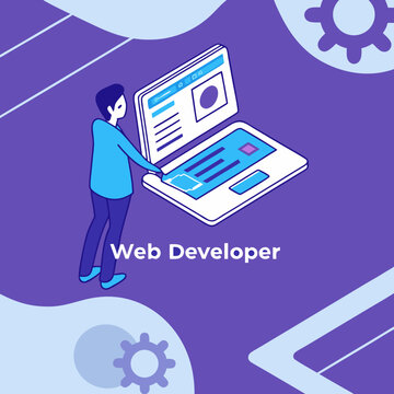 Web developer working on laptop computer design with developer, programming