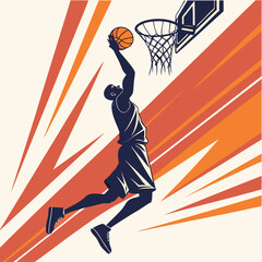 Basketball player performing slam dunk sport action vector graphic illustration © dddd
