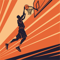 Basketball athlete jumping for slam dunk dynamic vector sports art with shooting © dddd