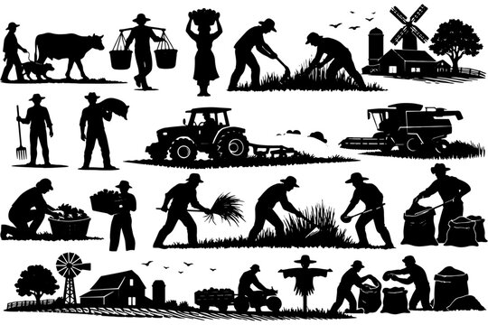Farm Worker Black Silhouettes for Agriculture Projects