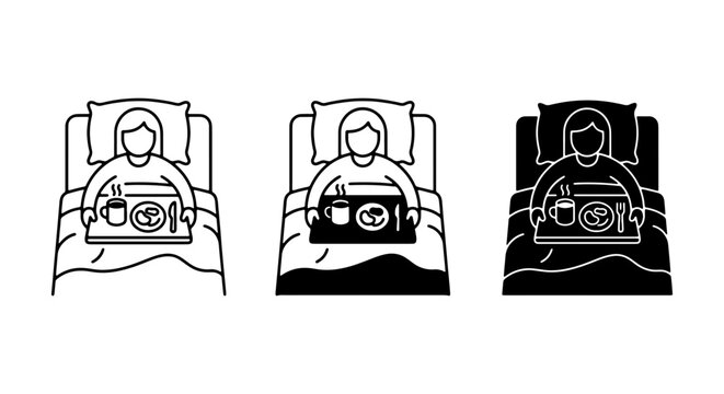 Bedridden Patient Meal Service Icons, Hospital Food Tray Vector Set, Healthcare Comfort Flat Graphics