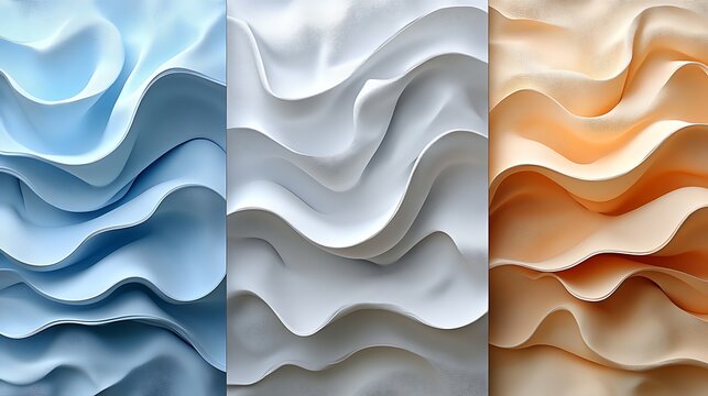 Three vibrant textured panels showcase soft flowing wave patterns in a harmonious color palette