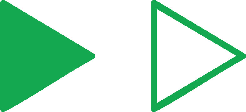 Two green triangular play buttons, one filled and one outlined