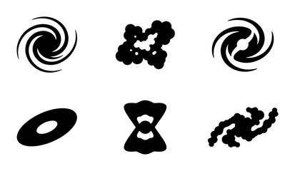 Abstract Swirls and Shapes Vector Icons Set, Cosmic Galaxy and Energy Forms, Black and White Graphic Elements for Design © Masud