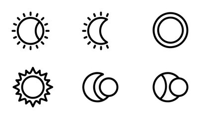 Eclipse Icons, Sun and Moon Phases, Celestial Event Vector Graphics, Astronomical Symbols Set © Masud