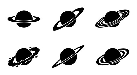 Saturn Planet Icons, Cosmic Space Celestial Body Graphics, Astronomical Ringed Planet Vector Set © Masud