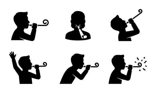 Party Blowers Silhouette Collection: Festive Celebration Icons, Joyful Noise Makers, Birthday Fun Vector Set