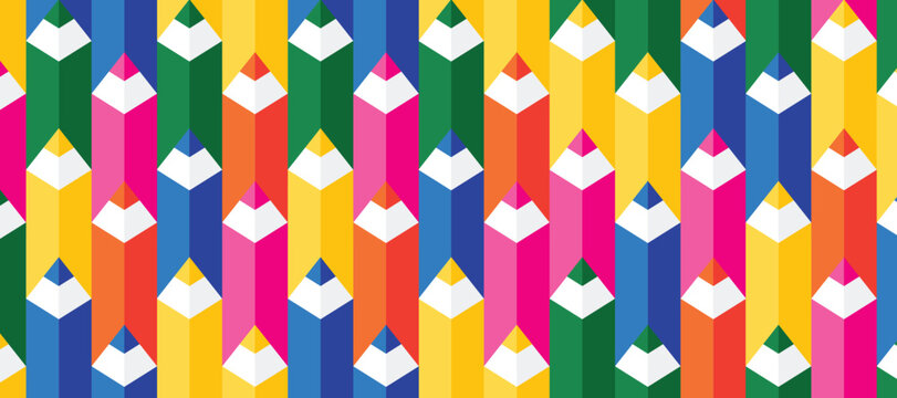 Colorful Colored Pencils Seamless Pattern Isometric Vector Illustration Creative Background for Back to School and Art Design.