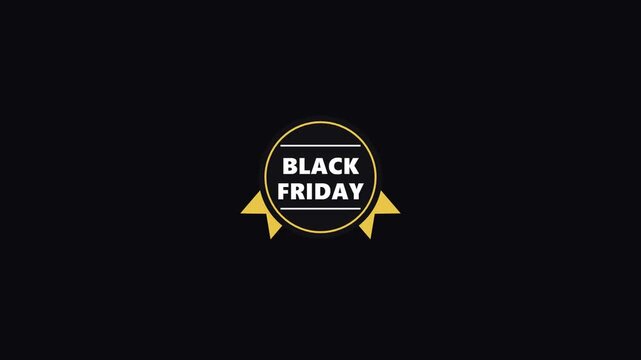 Black Friday sale badge animation with golden ribbons