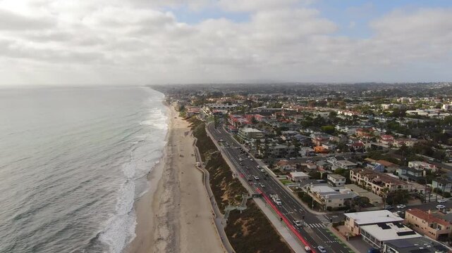 Aerial High Angle View North on Carlsbad Boulevard and Beach