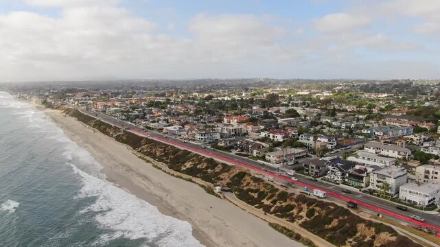 Aerial High Angle View North on Carlsbad Boulevard and Beach