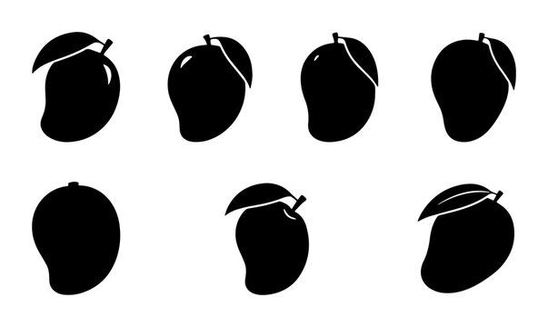 Mango Icons Set, Tropical Fruit Silhouettes, Fresh Food Graphics, Healthy Ingredient Vector Collection