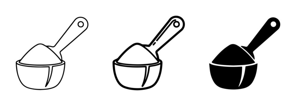 Scoop of Powder Icons, Measuring Spoon Vector Graphics, Ingredient Dosing Symbols