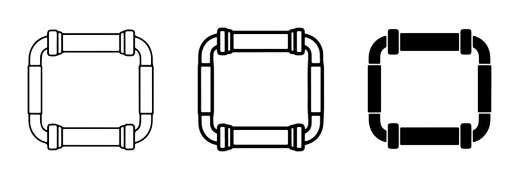 Industrial Pipe Frame Set, Square Metal Connectors, Black and White Vector Graphics for Construction and Engineering