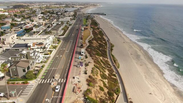 Aerial Pull Away View South on Carlsbad Boulevard Coastal Construction