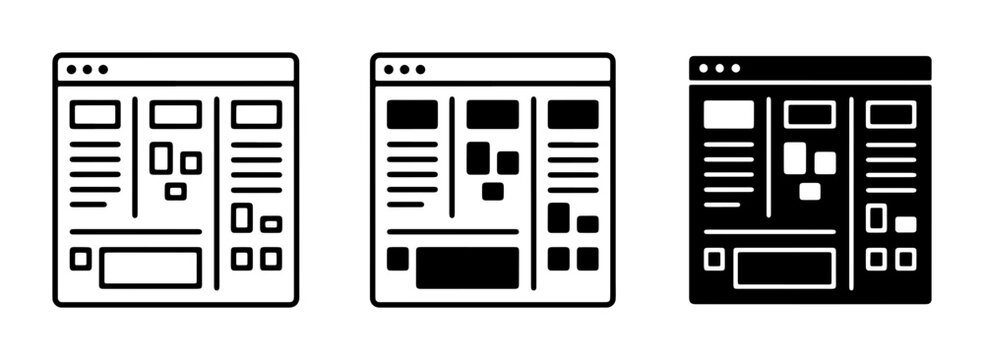 Website Layout Mockup Icons, Web Design Wireframe Templates, Digital Interface Wireframes, UI UX Design Elements