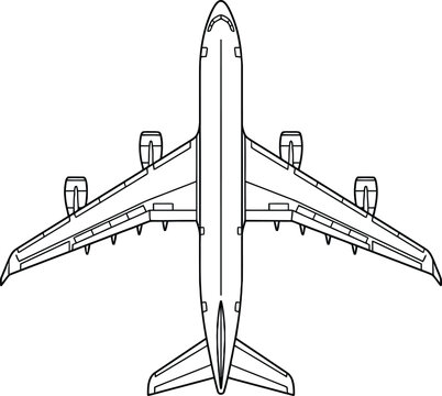 Airplane line art top view drawing commercial passenger jet aircraft aviation industry concept.