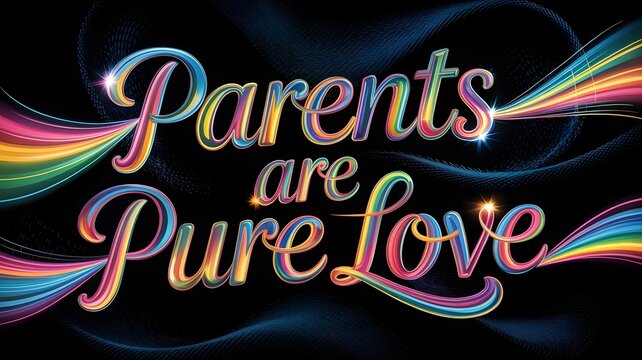 Parents are pure love typography design with colorful rainbow light trails