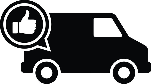 Delivery van icon with thumbs up symbol for logistics and transportation approval