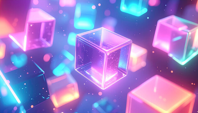 Illustration abstraite de cubes n&eacute;on