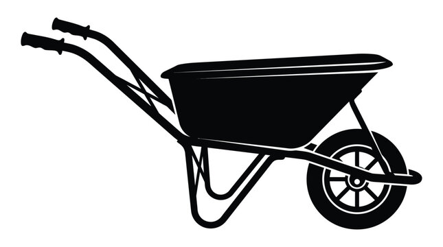 Wheelbarrow silhouette gardening tool illustration for landscaping and horticultural designs