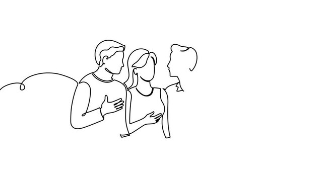 Continuous one line people group art drawing single business couple. Group people team vector diverse together award friendship talking office women concept meeting happy different guy sales character