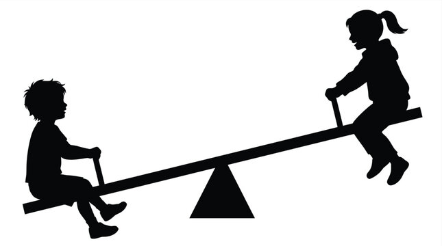 Children playing on a seesaw silhouette joyful childhood and recreation