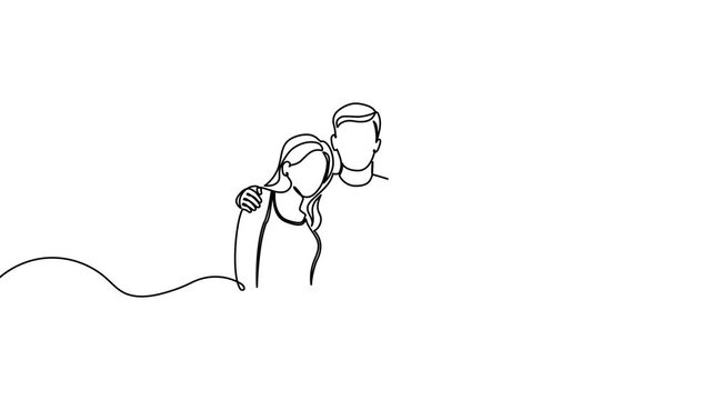Continuous one line people group art drawing single business couple. Group people team vector diverse together award friendship talking office women concept meeting happy different guy sales character