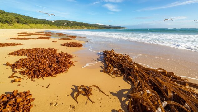 Brown seaweeds were brought ashore at Papatowai.