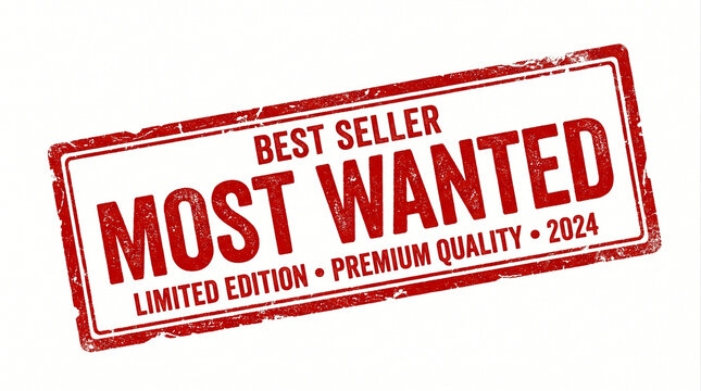 Red Angled Most Wanted Stamp, Distressed Texture Graphic Element for Marketing, Best Seller Badge Design &ndash; AI Generated