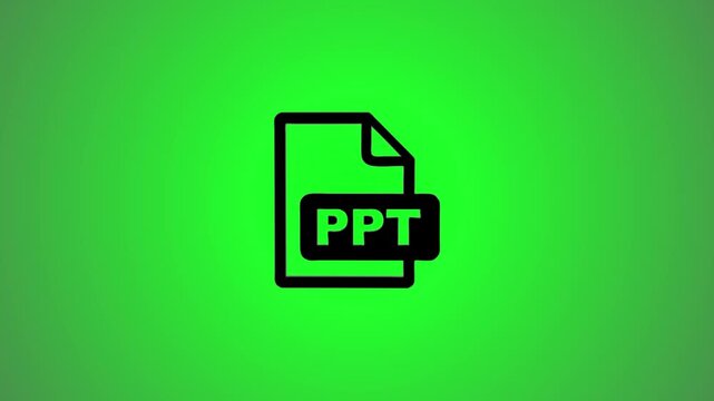 dynamic animation of ppt file icon on solid green background, showing various styles including 3d isometric, flat, and metallic, ideal for technology and business presentations