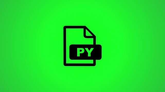 Python file format extension icon animation on green screen background with 3d effect and smooth transition
