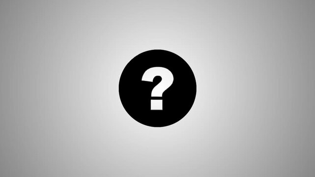 Animated question mark symbol rotating and transforming into flat 2D icon against gradient background