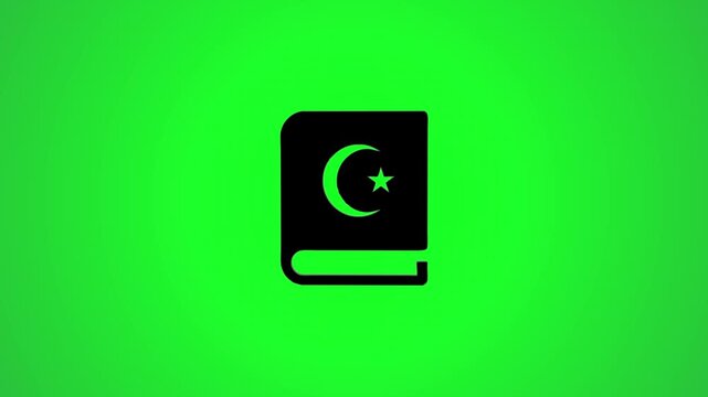 Islamic holy book icon rotation with crescent moon and star symbol on green screen background