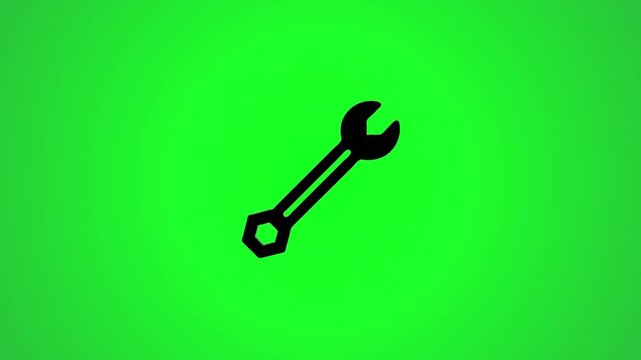 Animation of a black wrench turning on green screen, concept of repair and service
