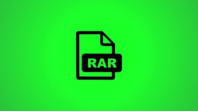 Animated rar file icon on green screen background, document file type animation footage, web element motion graphics