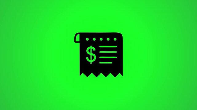 Animated 3d isometric receipt with dollar sign on a green screen background