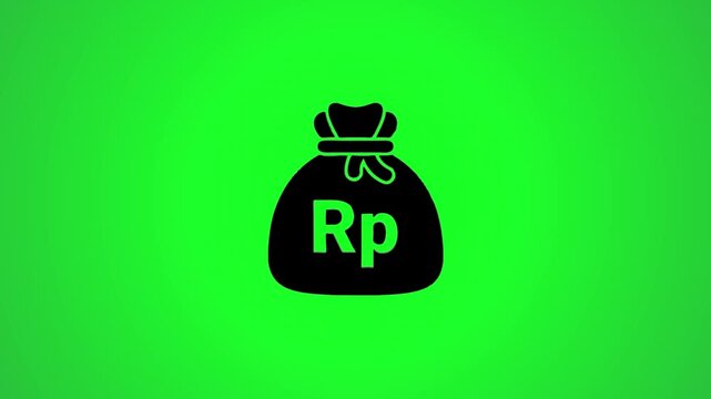 money bag rupiah sign black color with smooth animation on green screen background, money bag rupiah symbol motion graphic animation
